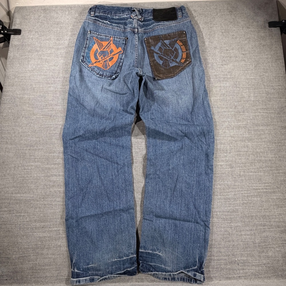 Eight 732 Jeans Mens 36x34 Blue Good Y2K Baggy Contrast Stitch Graphic‎